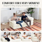 79" Corduroy Sofa Bed, Boneless Couch in a Box with 2 Pillows, High-Density Foam 4-in-1 Foldable Sleeper Futon Loveseat for Small Spaces, No Assembly, Side Pockets, Hex Arm White