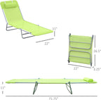 Green 6-Position Folding Chaise Lounge Chair — 265lb Capacity, Powder-Coated Steel FFor rame, Ventilated Mesh Surface, Head Pillow Included