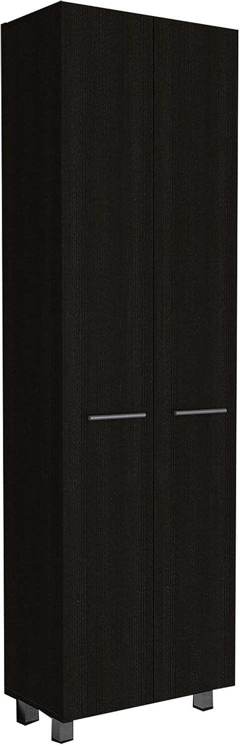 23.6" D*14.5" W*78.7" H Freestanding Kitchen Pantry with 4 Shelves, Double Door, Rectangular Storage Cabinet, Traditional, for Living Room, Dining Room, Black