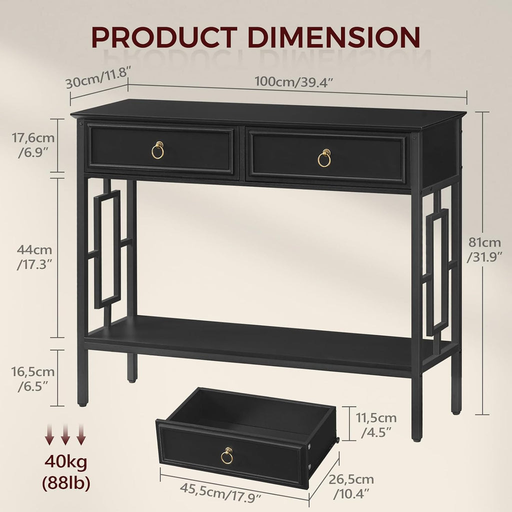 MAHANCRIS Console Table with 2 Drawers, Entryway Table with Storage Shelf, Entrance Accent Tables, 2-Tier Narrow Hallway Table, Behind Couch Table, for Entryway, Living Room, Hallway, Black CTBK6101