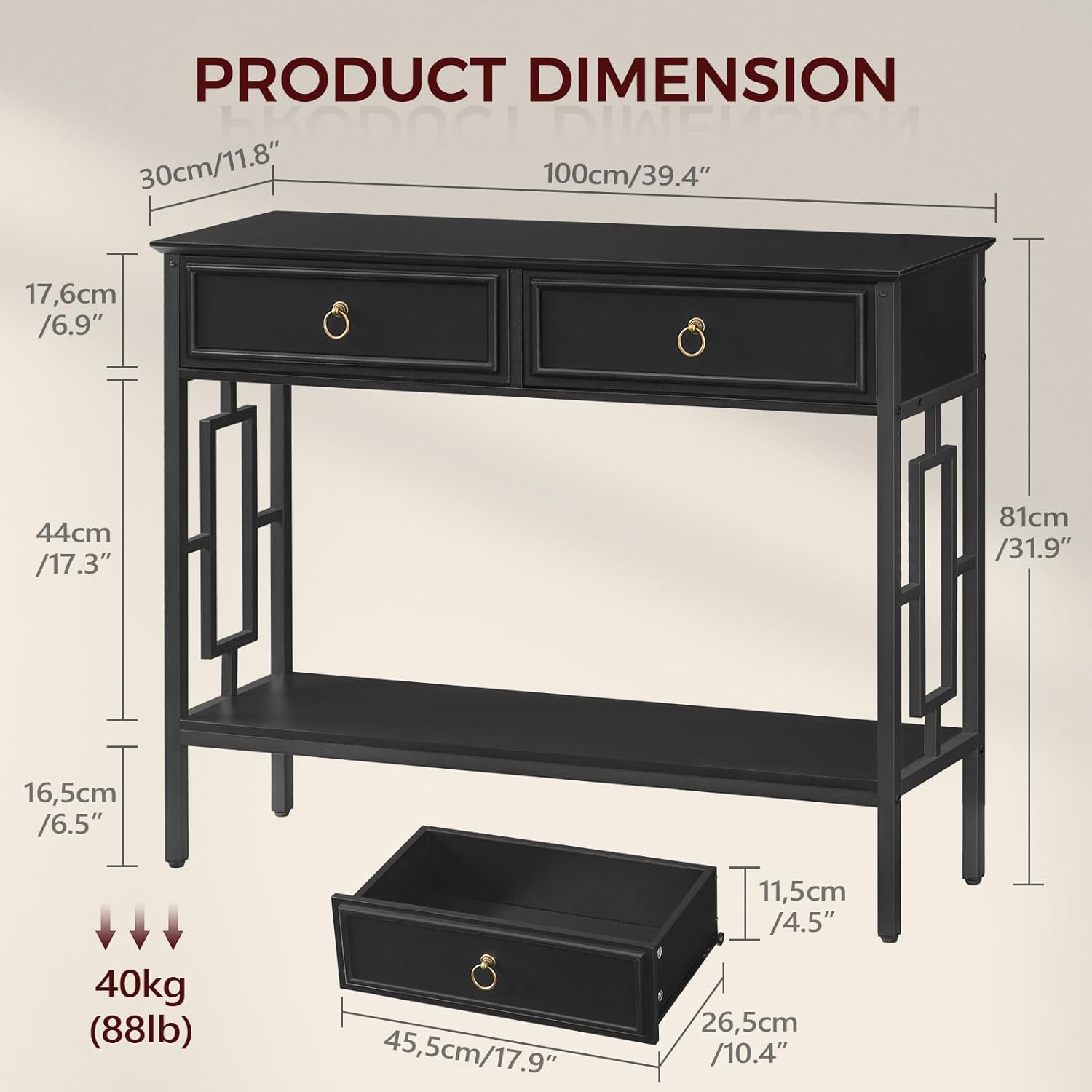 MAHANCRIS Console Table with 2 Drawers, Entryway Table with Storage Shelf, Entrance Accent Tables, 2-Tier Narrow Hallway Table, Behind Couch Table, for Entryway, Living Room, Hallway, Black CTBK6101