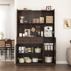 71" Freestanding Kitchen Pantry, Large Dish Storage Cabinet with Fluted Glass Doors and Microwave Stand for Kitchen, Dining and Living Room Walnut