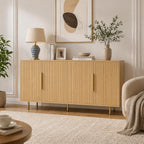 USHOWER 56" Sideboard Buffet Cabinet with Storage - 4 Fluted Doors & Adjustable Shelves, Modern Wood Credenza with Metal Legs for Living Room, Dining Room, Kitchen, Entryway, Large Countertop Space