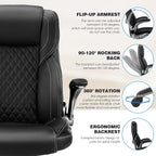 Executive Office Chair with with Flip up Arms, Big and Tall Ergonomic High Back Office Chairs, 90-120° Rocking Lumbar Support Home Computer Desk Chair Wheels(Black)
