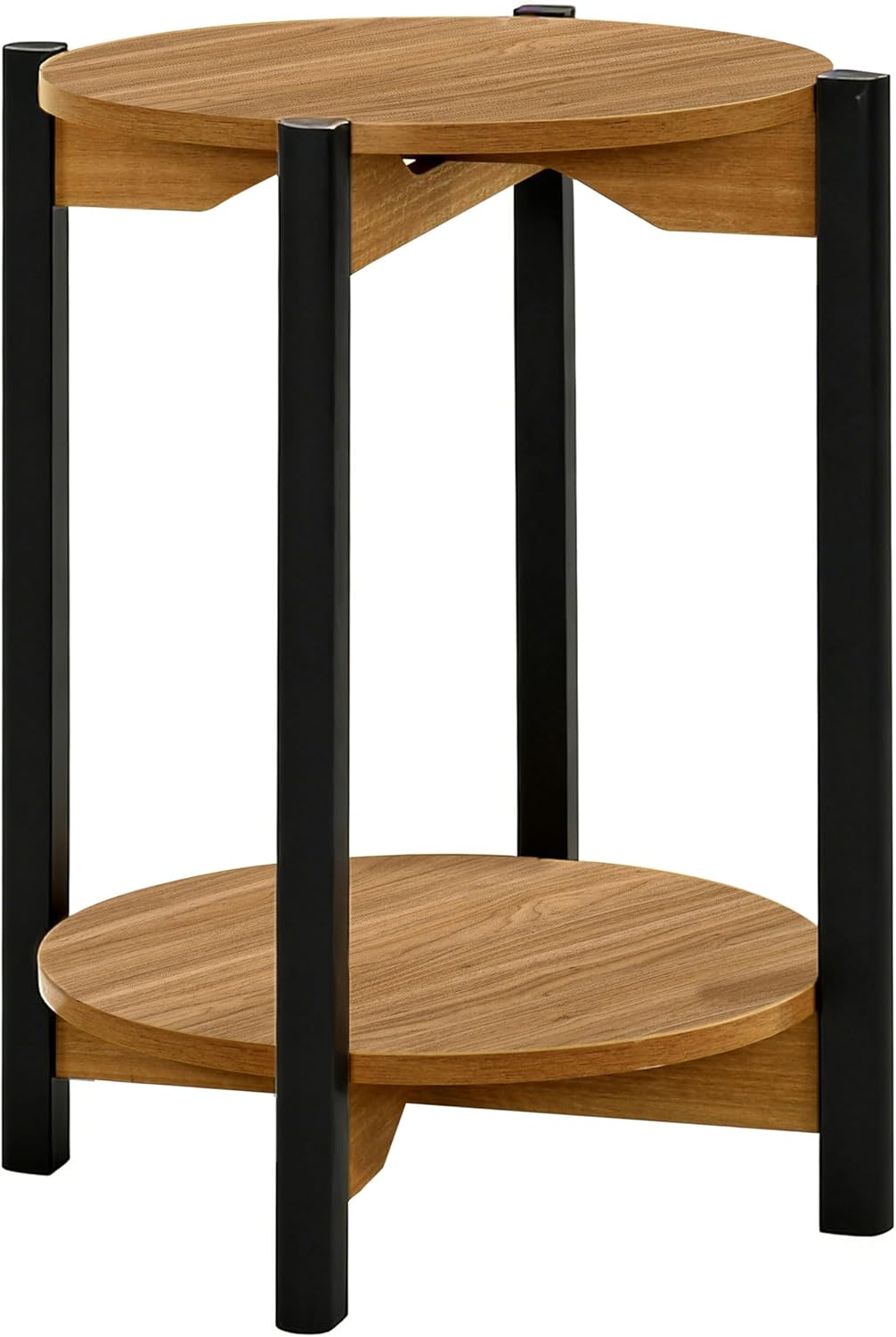 Furniture of America Hoska Modern Wood 18-inch Round End Table with Open Bottom Shelf and Metal Legs for Living Room, Walnut