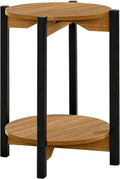 Furniture of America Hoska Modern Wood 18-inch Round End Table with Open Bottom Shelf and Metal Legs for Living Room, Walnut