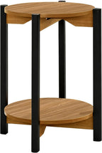 Furniture of America Hoska Modern Wood 18-inch Round End Table with Open Bottom Shelf and Metal Legs for Living Room, Walnut