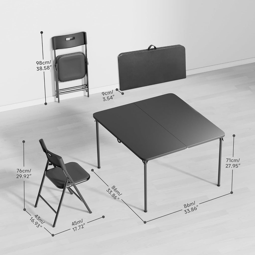 Folding Card Table and Chairs Set, 5-Piece, 34" Card Table with 4 Durable 330lbs Chairs for Card Games, Dining, Indoor & Outdoor Use, Black