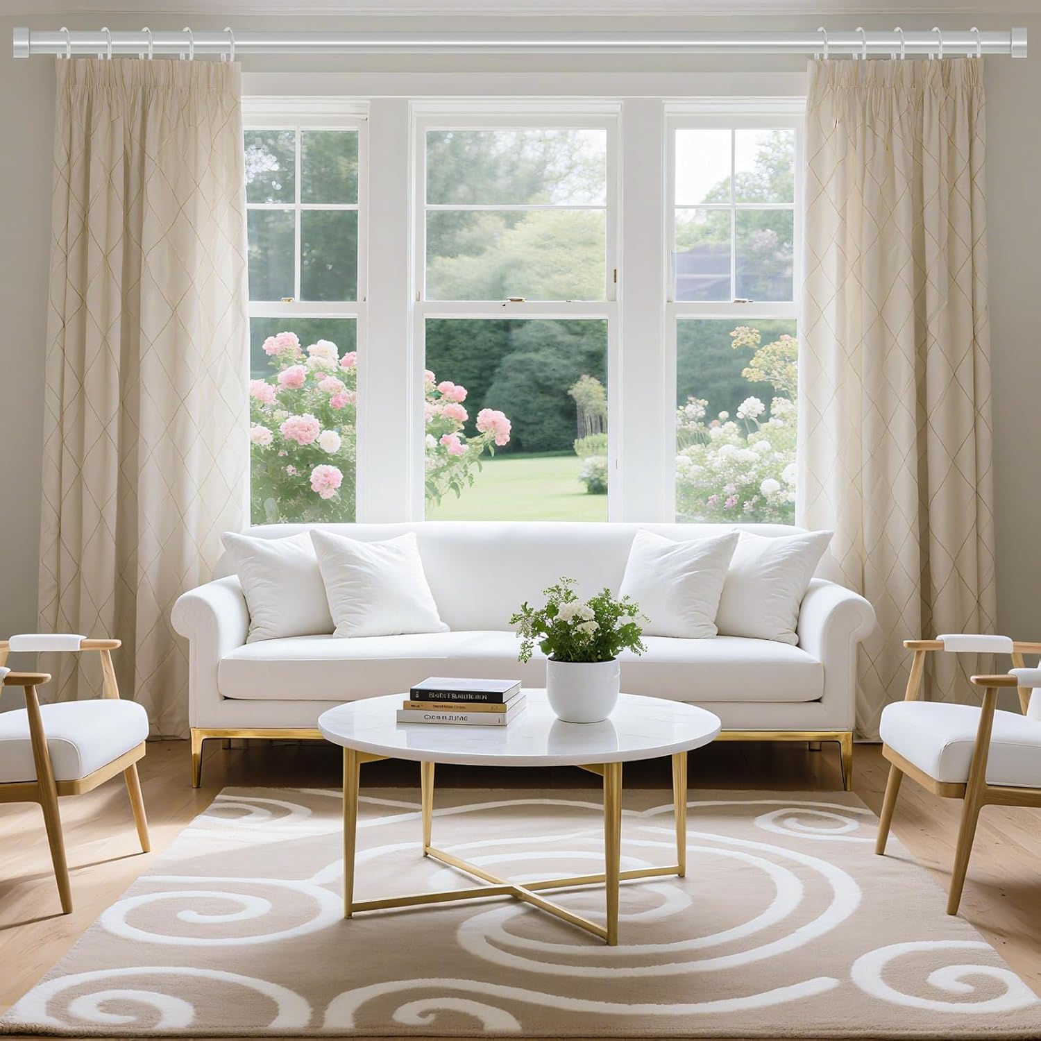 VOIIY Silver Curtain Rods for Windows 48 to 84 Inch(4-7 Feet),1" Diameter Drapery Rods with Modern Style End Cap Finials,Size:36-88 Inch,Antique Silver