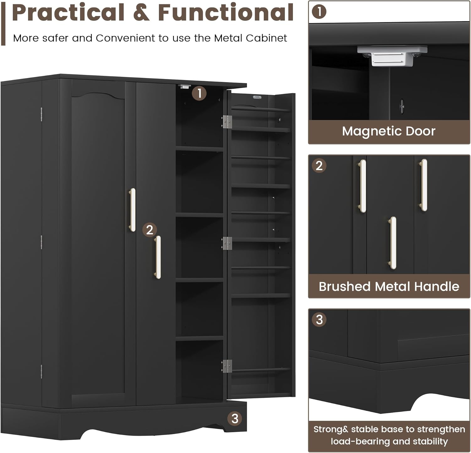 kepptory 47" Kitchen Pantry, Farmhouse Storage Cabinet with Barn Doors, Organizer, Pantry Cabinet with Lock Door and Adjustable Shelves, Rustic Wood Cupboard for Kitchen, Dining Room, Bathroom, Black