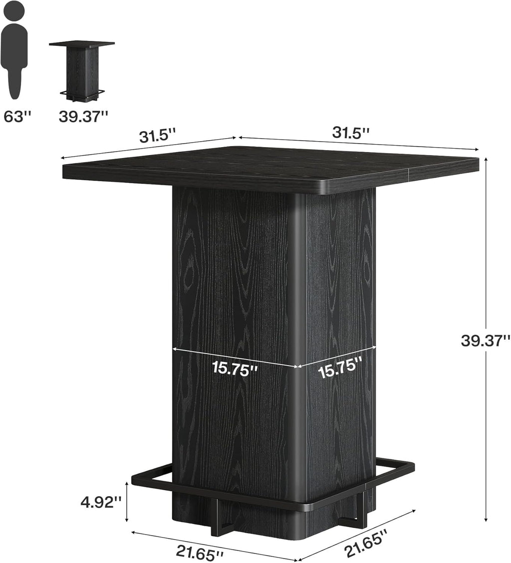 Tribesigns Bar Table, 39.37" High Square Pub Table for Small Bars, Dining Room, Kitchen, Black (Only Table) (Black)