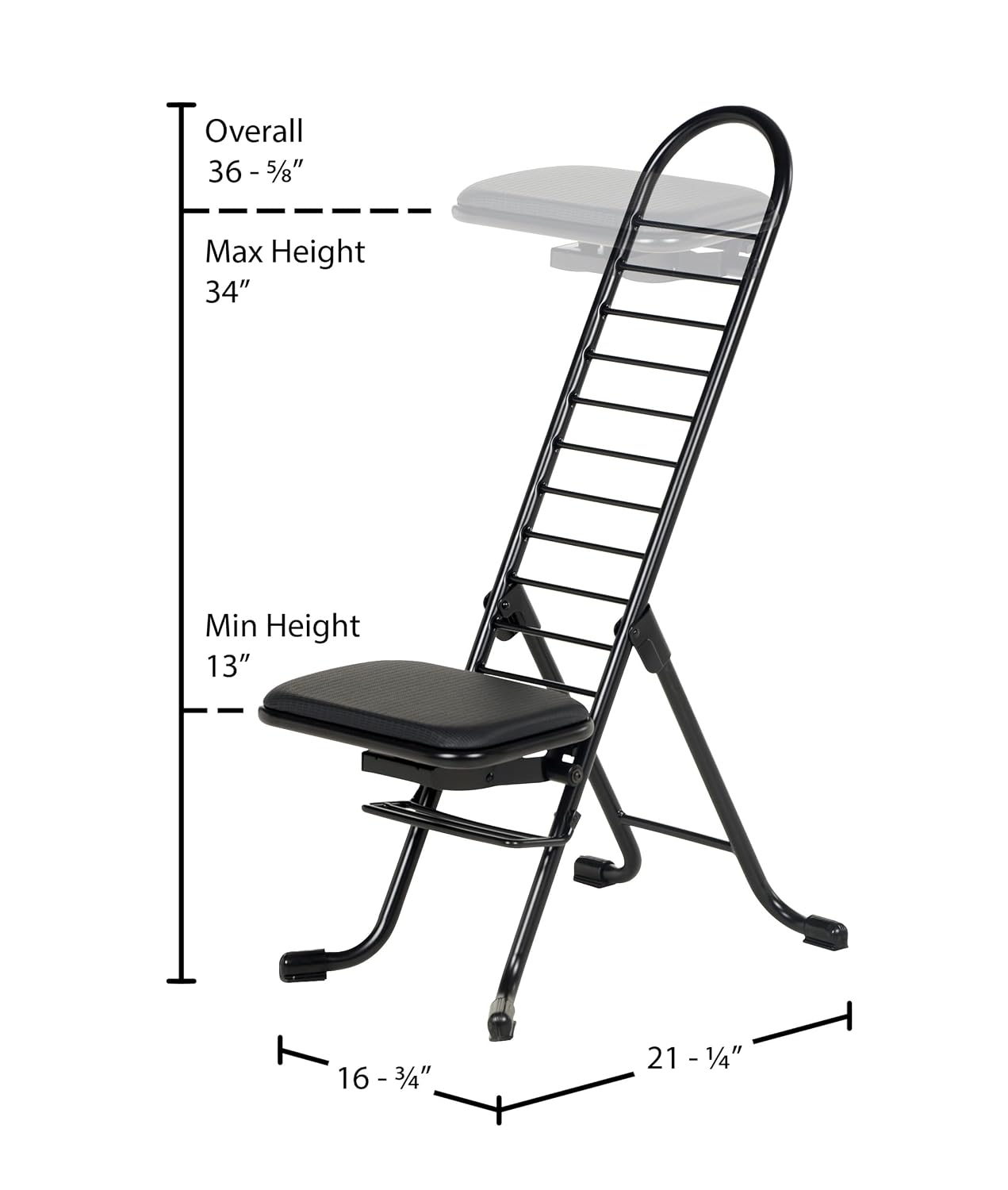 Vestil CPRO-600 Steel Height Ergonomic Worker Chairs 13 In. to 34 In. 220 Lb. Capacity Black