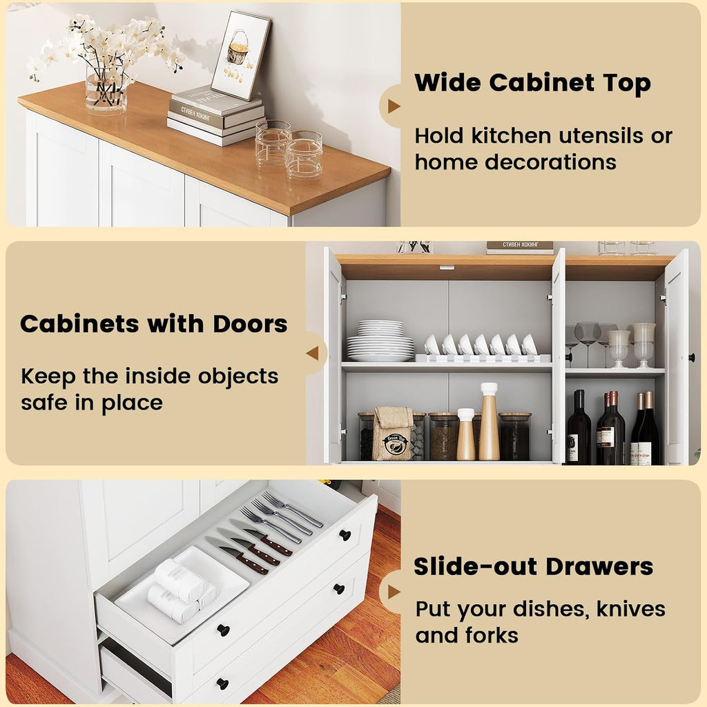 Buffet Cabinet with Storage, 47.5” Modern Sideboard with 3 Doors & 2 Drawers, Credenza for Living Room, Wooden Coffee Bar Cabinet with Removable Shelf for Kitchen Dining, White