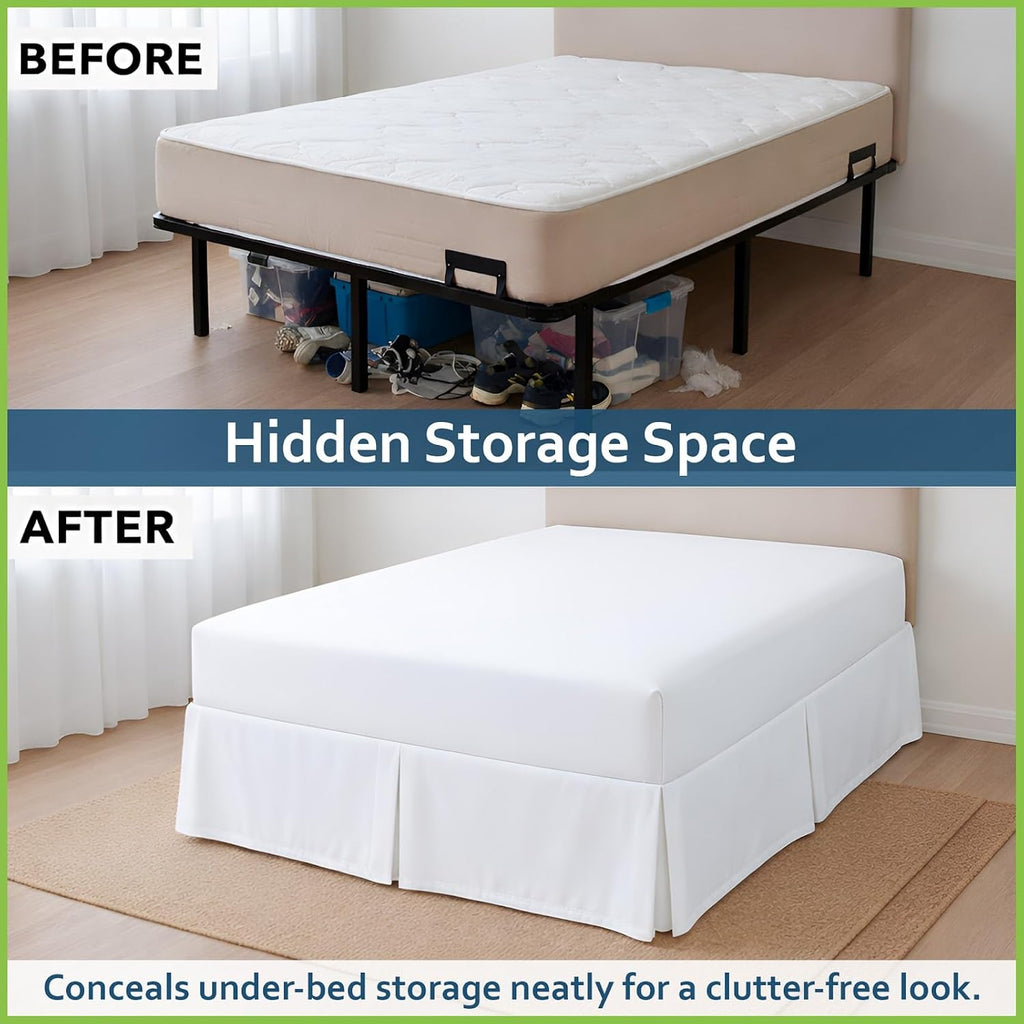 Twin Bed Skirt 18 Inch Drop, Pleated Dust Ruffle with Split Corners, 3-Sided Easy Fit Bed Skirt with Platform, Ultra-Soft Microfiber, Wrinkle Resistant, Tailored Fit, White