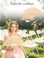 Personalized Fans for Wedding - Handheld Foldable Wooden Fans with Tassels and Organza Bags Custom Wedding Favors for Guests, Eco-Friendly Bulk Bridal Party Gifts (50)