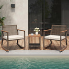 Verano Garden 3 Pieces Rocking Bistro Set, Outdoor Conversation Bistro Chairs and Table Set with Wood Armrest and Soft Cushions, Small Porch Set Balcony Set for Garden, Patio, Yard