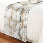 Beige Grey Coastal Bed Runner Scarf Cal King Size, Nautical Beach Starfish Coral Shell Modern Luxury Bed Throw Runners & Scarves for Twin Full Queen King Foot of Beds, Bedroom Decoration, 102"x20"