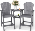 FOOWIN Tall Adirondack Chair Set of 2, All Weather HDPE Bar Height Adirondack Chair with Double Connecting Trays, Adirondack Barstools for Balcony, Deck, Backyard, Patio, Garden Grey