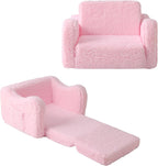 Toddler Couch 2-in-1 Flip Open Convertible Sherpa Kids Sofa Chair, Pink | LUXURY SHERPA COUCH | KIDS SOFA CHAIR | REMOVABLE MACHINE WASHABLE COVER