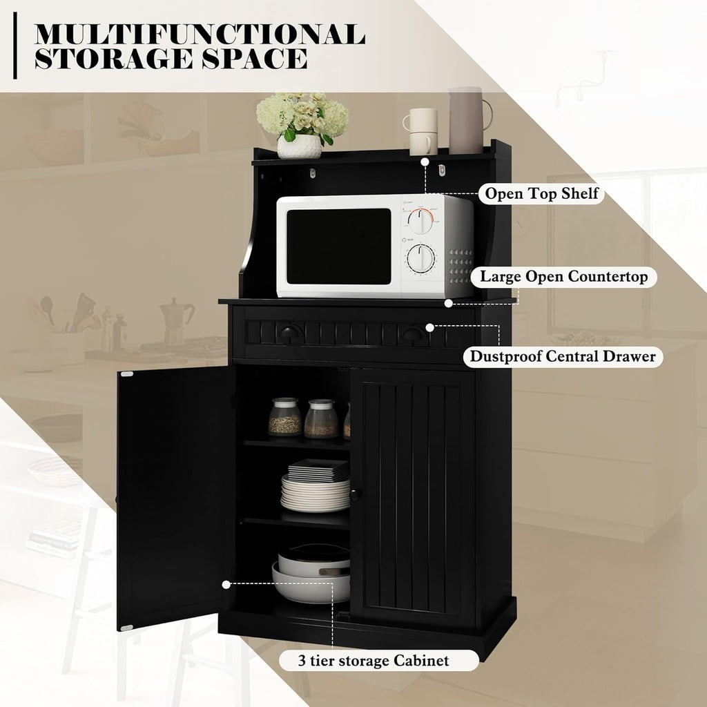 ARTPOWER 54" Kitchen Microwave Cabinet/Stand with Storage and Drawers, Pantry Storage Cabinet with Hutch & Adjustable Shelves for Kitchen, Dining Room, Living Room, Hallway in Black