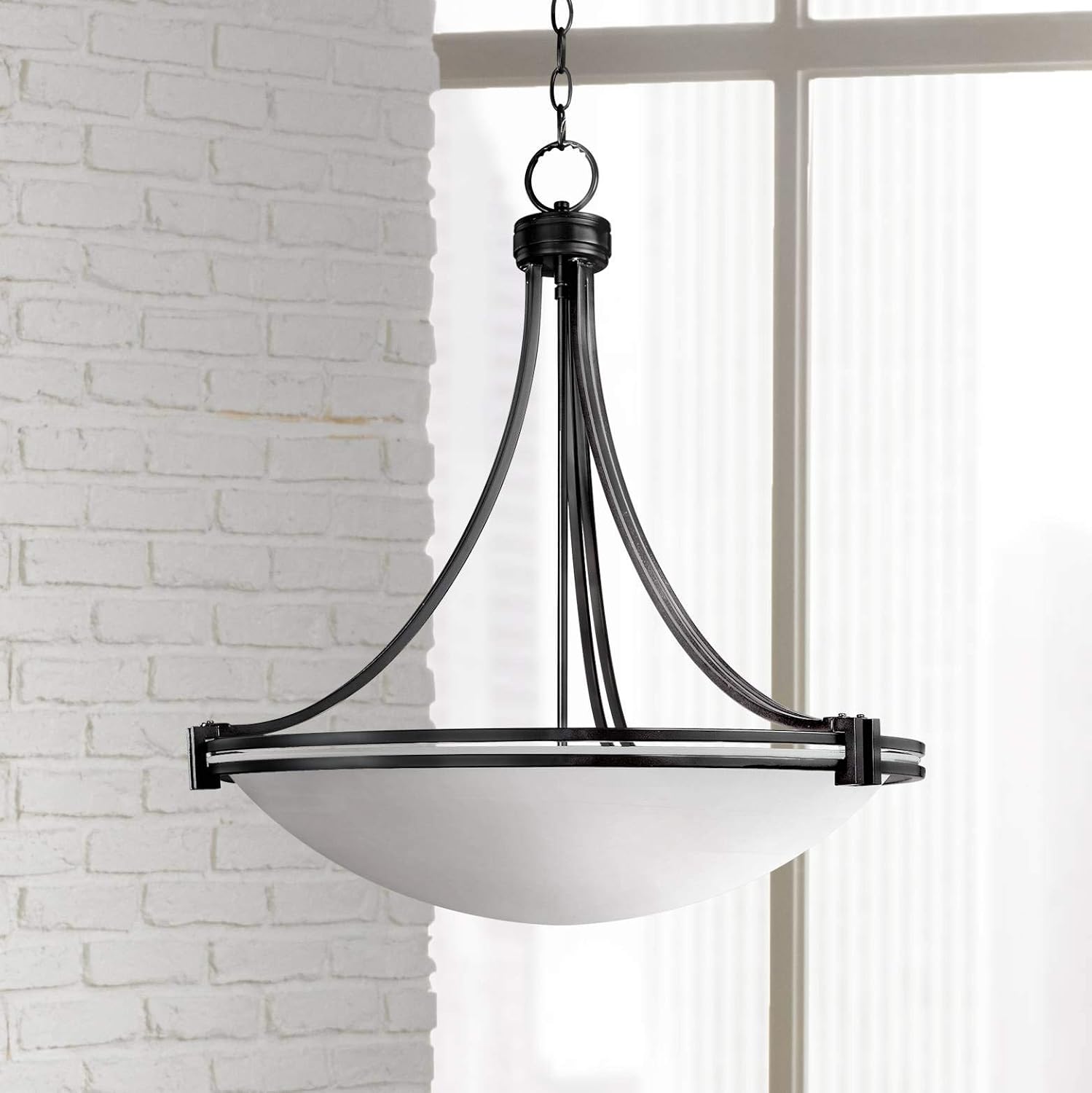 Possini Euro Design Deco Oil Rubbed Bronze Pendant Chandelier 24 1/4" Wide Modern White Marbled Bowl Glass 5-Light Fixture Dining Room House Foyer Entryway Kitchen Bedroom Living Room High Ceilings