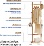 Aibiju Coat Rack Freestanding, Coat Tree with 2 Main Rods and Stable Design, Clothes Racks for Hanging Coats Clothes Suits Jacket, Easy to Assemble and Very Sturdy, Natural Wood Color USYD-202