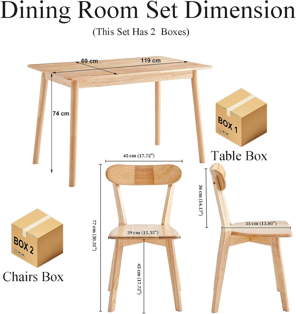 5-Piece Solid Wood Dining Table and Chairs Set for 4, Modern Wood Kitchen Table Set Kitchen Table with 4 Wooden Dining Chairs Set for Small Space