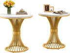 Tribesigns Round End Table, Modern Faux Marble Side Table with Gold Metal Base, Small White Gold Bedside Nightstand, Wooden Accent Table for Living Room, Bedroom, Sofa Side, White & Gold