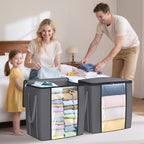 TasticTotes 120L Extra Large Clothes Storage Bags, Foldable Blanket Storage and Organization, Thick Fabric Containers with Reinforced Handles & Zippers for Clothing, Comforters, Bedding, Gray, 1 Pack