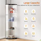 Zevemomo Corner Glass Display Cabinet with LED Lights, 4-Tier Glass Curio Case with Door & Lock for Collectibles, Liquor, Figure, Trophy, Floor Standing Glass Display Cases, Black Storage Cabinets