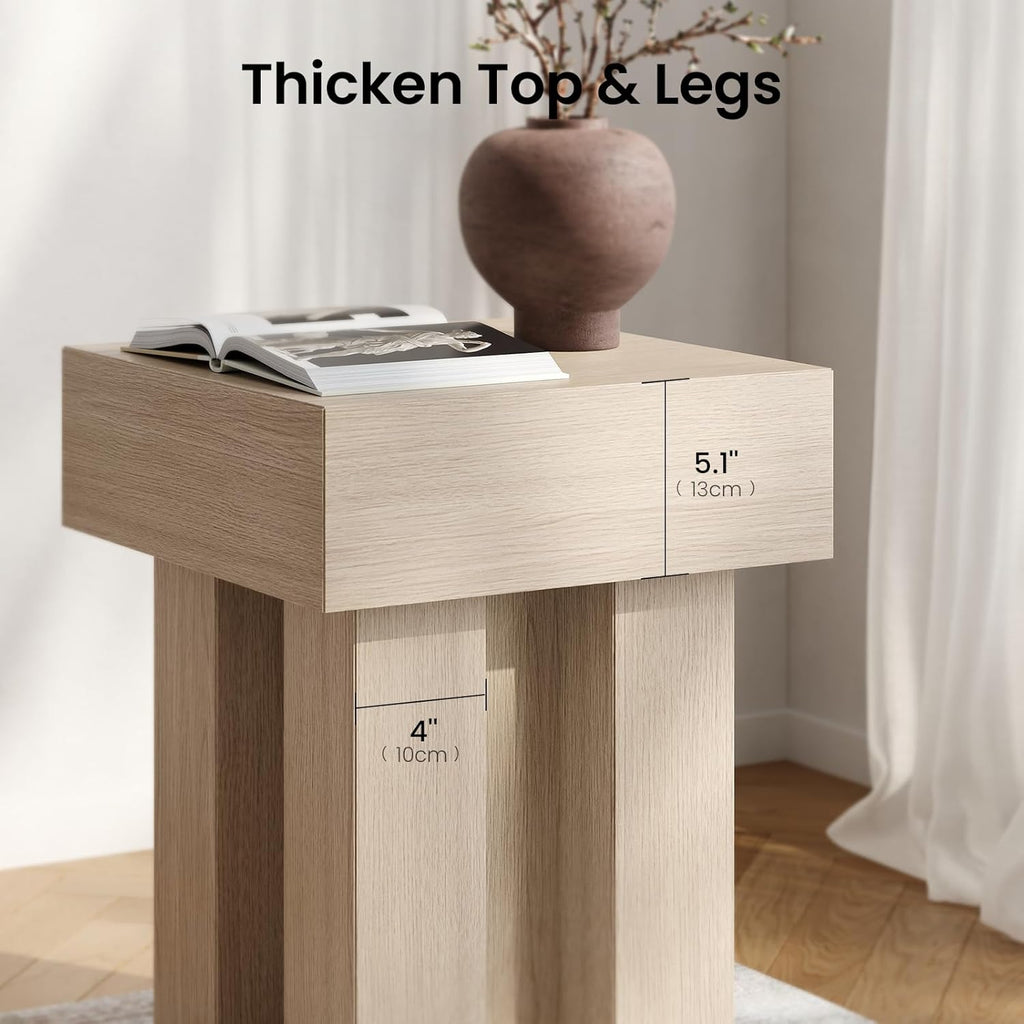 ModernMate Wood End Table, 15.7'' Modern Square Side Table with Pedestal Base, Oak Nightstand Thick Design for Living Room, Bedroom, Sofa, Couch, Beside Bed, White Oak Gray