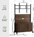 Planimetry Rolling TV Stand with Mount for 32-75 Inch TVs, Height Adjustable Mobile TV Stand with Lockable Wheels, Fluted Cabinet Entertainment Center with Power Outlet & Storage, Walnut