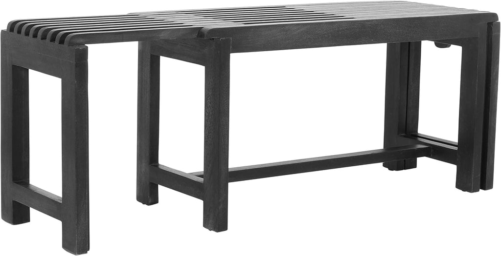 Jofran Global Archive Bradford Extendable Solid Mango Wood Bench, Mid-Century Accent Bench for Living Room Entryway, Grey