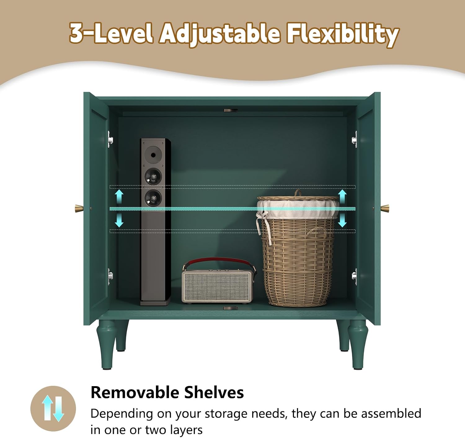 ARTPOWER Green Sideboard Buffet Cabinet with Storage, Mid-Century Modern Storage Cabinet with 2 Doors and Adjustable Shelves, Accent Style Sideboard for Entryway, Dining Room, Living Room