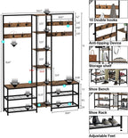 GiftGo Corner Hall Tree with Shoe Rack Storage Bench Display Open Shelves Modern Industrial Entryway Coat Rack Stand for Home Living Room Mudroom Bedroom Multifunctional 5 in 1 (Rustic Brown)
