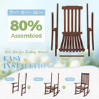 Flamaker Acacia Wood Patio Rocking Chair Set of 2, High Back and Widen Armrest for Adults, Solid Wood Porch Rocking Chair for Lawn, Garden, Backyard (Brown)