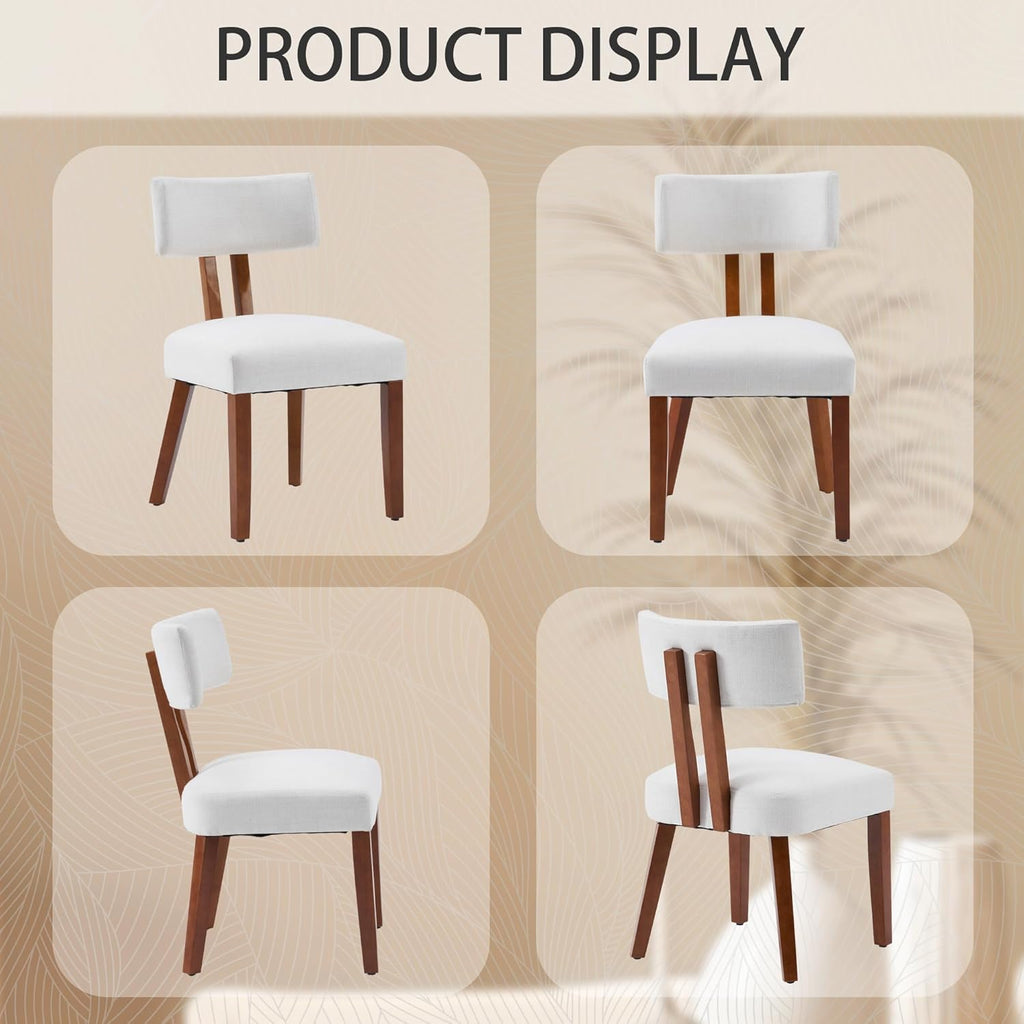 MOJAY Dining Chairs Set of 4, Mid Century Modern Kitchen Chair Linen Fabric Side Chairs with Curved Backrest for Kitchen, Dining Room, Restaurant, or Patio, Off-White