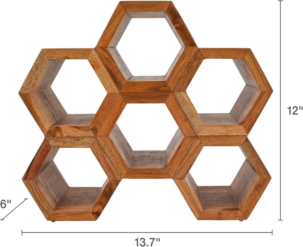 Gourmet Basics by Mikasa Amara Honeycomb 6 Bottle Acacia Wood Wine Rack, 13.7 x 6 x 12 Inch