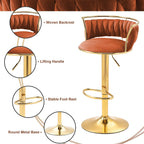 Velvet Swivel Bar Stools, Adjustable Counter Height Bar Chairs with Low Back & Footrest, Modern Gold Bar Stools for Kitchen Island, Bar Pub