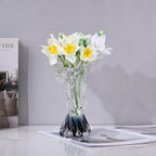 Blue White Clear Wave Vases Gradient, Murano Hand Blown Glass Vase Unique Art Decorative, for Ocean Themed Coastal Home Centerpiece Modern Office Entrance Table Creativity