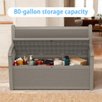 80 Gallon Resin Outdoor Storage Bench, Weatherproof Deck Box with Rattan Texture, 2-3 Person Garden Bench Seating for Patio Furniture, Pool Toys, Cushions, Lockable & 500lbs Capacity, Gray