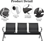 Kinfant Waiting Room Bench Set - Metal Office Guest Reception Seat Black Mesh Waiting Room Chairs with Armrest for Airport, Hospital, Bank, Salon, Barbershop, Hall(3-Seat, Set of 4)