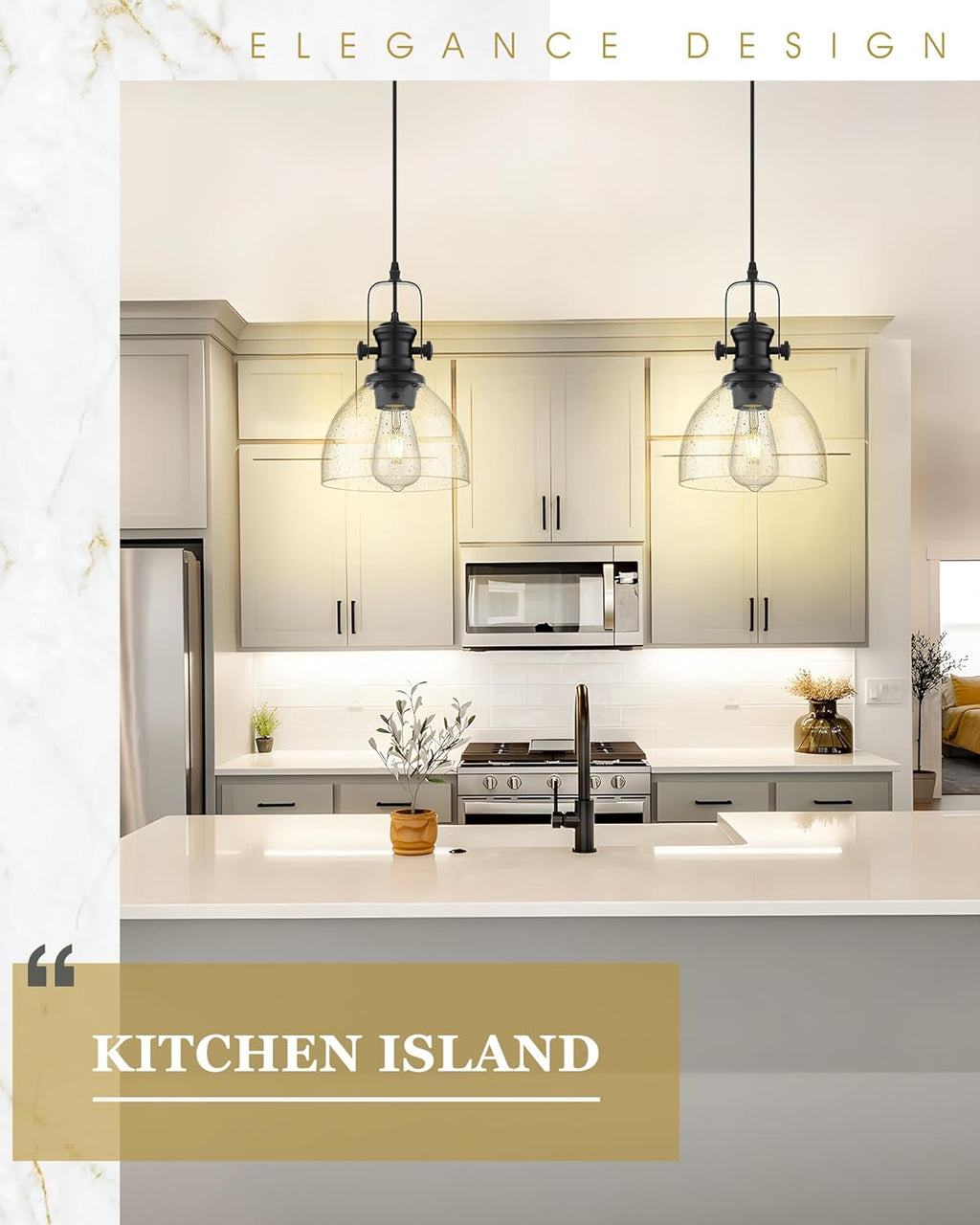 2 Pack Pendant Lights Kitchen Island, 7.5" Black Pendant Lighting with Clear Seeded Glass Shade, Farmhouse Hanging Light Fixtures for Dining Room, AD-22151-1P2-BK