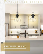 2 Pack Pendant Lights Kitchen Island, 7.5" Black Pendant Lighting with Clear Seeded Glass Shade, Farmhouse Hanging Light Fixtures for Dining Room, AD-22151-1P2-BK