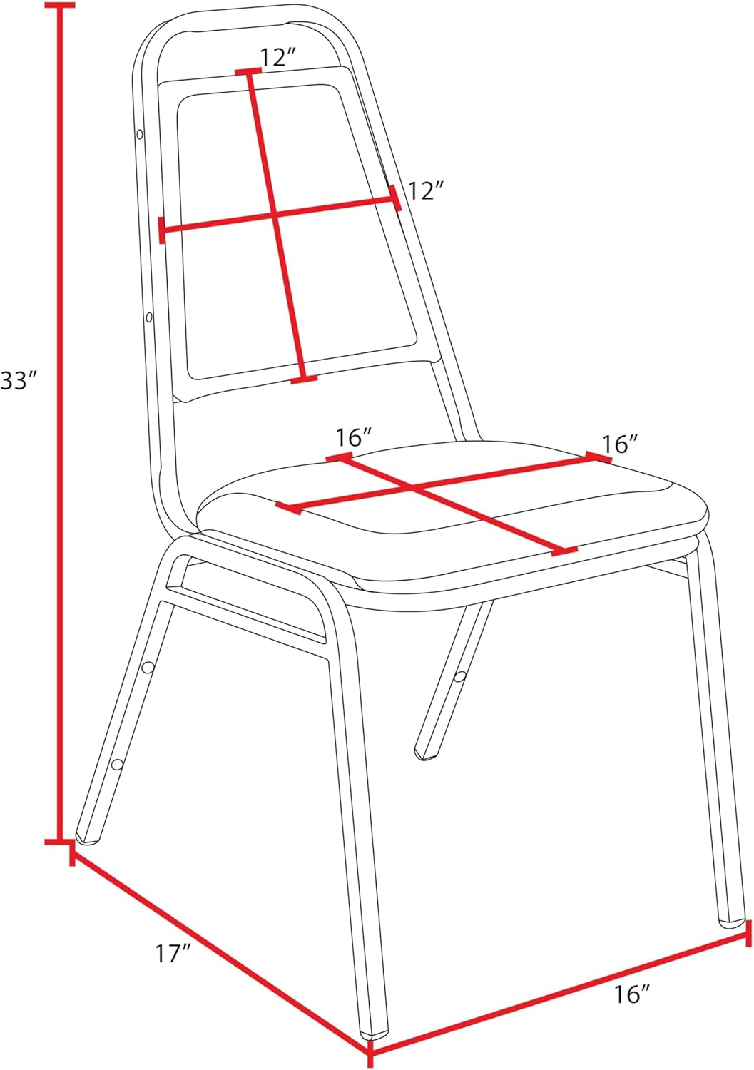 Regency 8029 Stackable Cushioned Restaurant Chair, Commercial Vinyl Dining & Event Seating, Steel Frame, Comfortable Easy-Clean Chair for Banquets, Cafeterias & Hospitality - Black (4 Pack)
