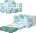 MeMoreCool Glowing Dinosaur Kids Chair, 2-in-1 Convertible Kids Couch Fold Out to Lounger, Glow-in-the-Dark Dino Sofa for Boys Ages 1-3, Soft Foam Flip-Out Seat with Washable Cover, Sky Blue | Reading, Relaxing