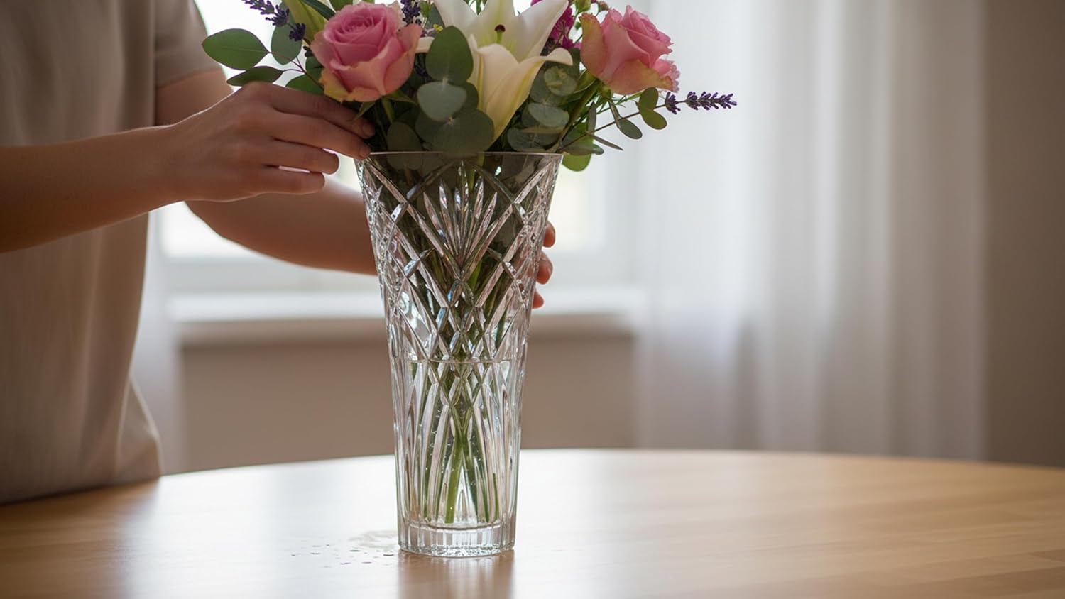Lorren Home Trends Flower Vase Melodia, Made In Italy. 12" Tall, 6" Opening