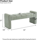 Boucle End of Bed Bench Upholstered Modern Bedroom Bench Channel Tufted Window Bench Comfy Long Ottoman for Living Room/Hallway/Indoor (SAGE, 54" Straight Arm)