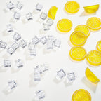 42 Pieces Acrylic Fake Lemon Slices Ice Cubes Artificial Plastic Lemon Slice Set Blocks Simulation Lemon Block Double Side Decorative Fake Fruit Model for Party Wedding Kitchen Decoration Photo Props