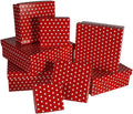 OOTB Red Gift Boxes with White dot, Set of 8, Paper, 22.5 x 22.5 x 8